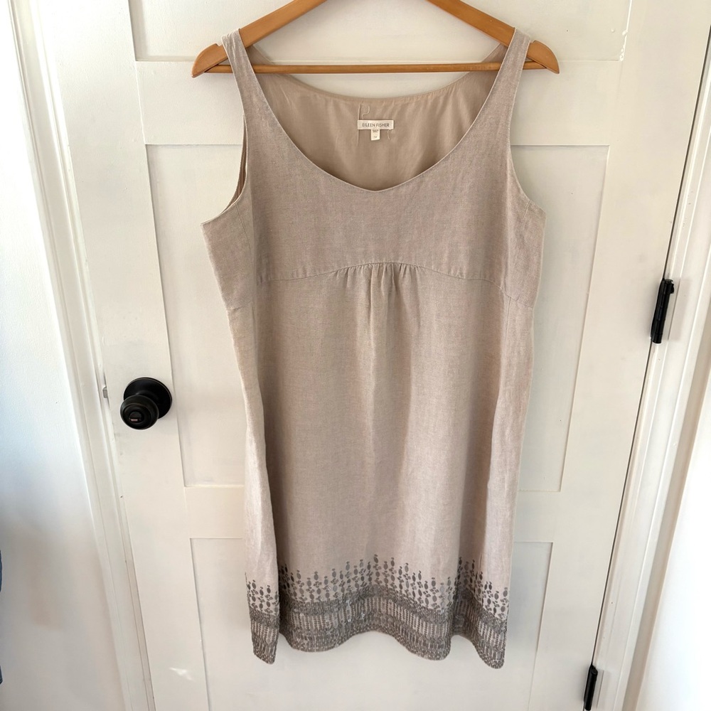 EILEEN FISHER Organic Linen Tank Dress with Sequined Hem. Size 14. - Picture 4 of 12